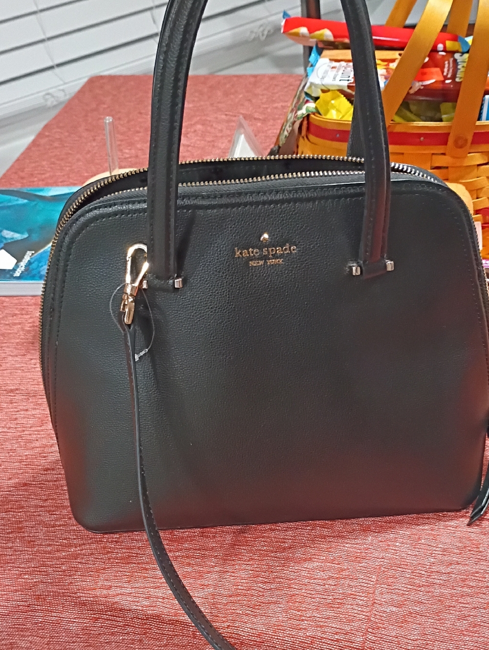 Kate Spade Black Leather Patterson Medium Dome With C/B Strap